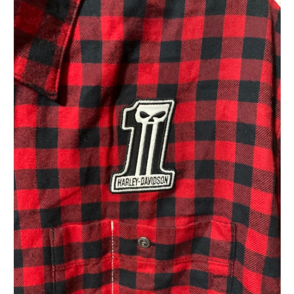 Harley Davidson Red Plaid Patchwork Button Up Shi… - image 2